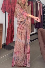 Unique Printed V-neck High-waisted Loose-fitting Holiday Maxi Dress