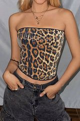 Sexy Sequined Leopard Print Off-shoulder Fitted Crop Top