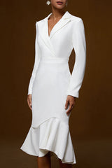 Fashion Lapel Long-sleeved Elegant Hip-wrapped Fishtail Midi Dress
