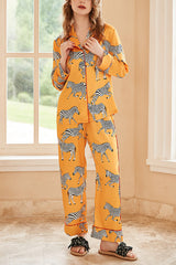 Yellow Zebra Print Home Long-sleeved Two-piece Set