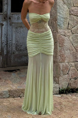 Fashion Lace Splicing Sexy Sleeveless Off-shoulder Slim Maxi Dress