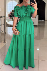 Admit Your Feelings Off Shoulder Smocked Waist Maxi Dress