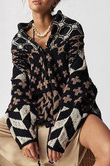 Unique Pattern Lapel Loose Long-sleeved Knitted Sweater