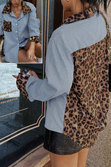 Stylish Striped Leopard Print Patchwork Loose Casual Long-sleeved Shirt