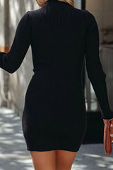 Tatiana Ribbed Open Knit Long Sleeve Mini Dress