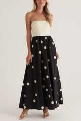 Fashion Polka Dot Print Tube Top Spliced Maxi Dress