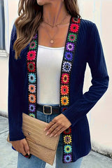 Bohemian Style Floral Edge Long Sleeve Casual Knitted Cardigan