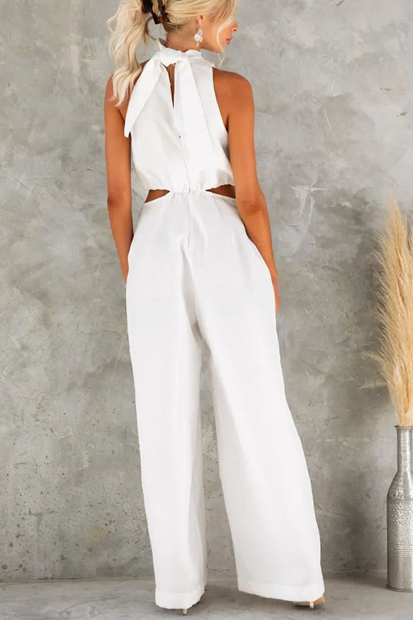Elyssa High Neck Cutout Elastic Waist Pocketed Wide Leg Jumpsuit