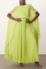 Spring Whispers Chiffon Pleated Wide Sleeve Volume Maxi Dress