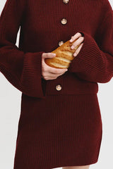 Fashion Lapel Bell Sleeve Knitted Cardigan and Casual Mini Skirt Set