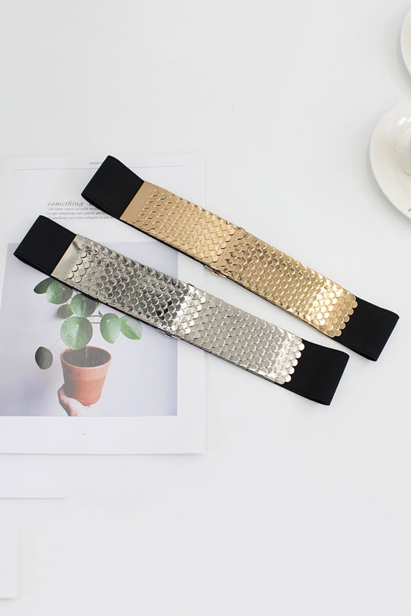 Fashionable Metal Fish Scale Elastic Belt
