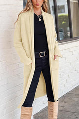 Solid Color Long-sleeved Casual Loose Pocket Mid-length Cardigan