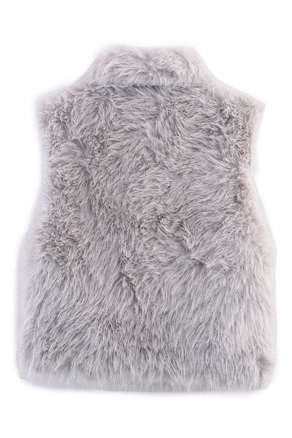 Stylish Collared Sleeveless Short Faux Fur Vest