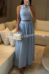 Kaya Embroidery Hollow Lace Back Smocked Tank and Elastic Waist A-line Maxi Skirt Set