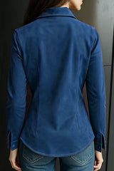 Stylish Suede Long-sleeved Button-down Casual Shirt