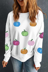 Halloween Pumpkin Print Loose Long-sleeved Casual Top