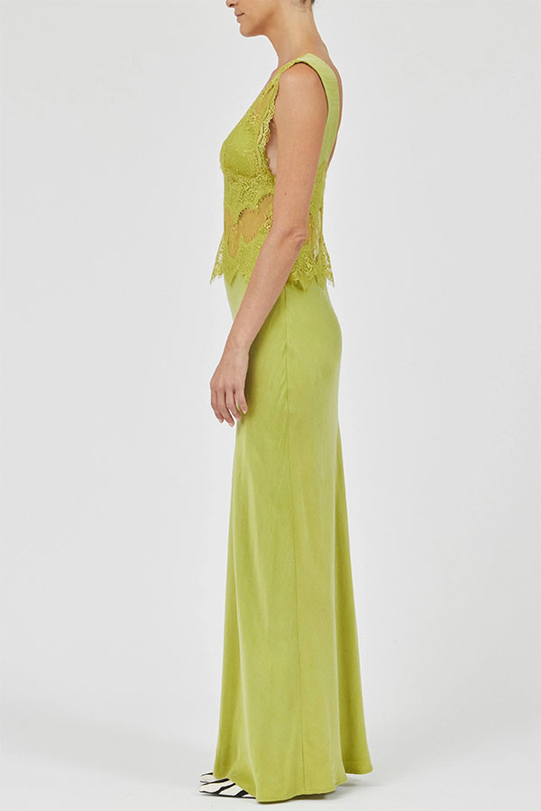 Effortless Elegance Satin Sheer Lace Patchwork V-neck Drape Maxi Dress