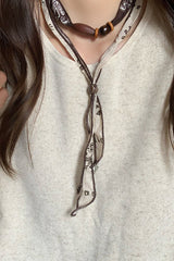 Vintage Pull-out Silk Scarf Beaded Necklace