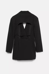 Yulissa Single Button Long Sleeve Fitted Wst Open Back Pocketed Lapel Blazer