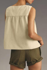 Solid Color Round Neck Sleeveless Pleated Loose Vest