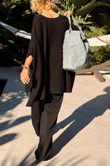 Fashion V-neck Loose Pocket Mid-length Knitted Poncho Sweater