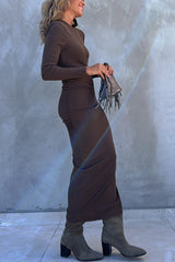 Got Me Smiling Cotton Blend Ruched Long Sleeve Stretch Midi Dress