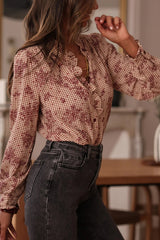 Plant Plaid Printed Long-sleeved Ruffles Casual Shirt