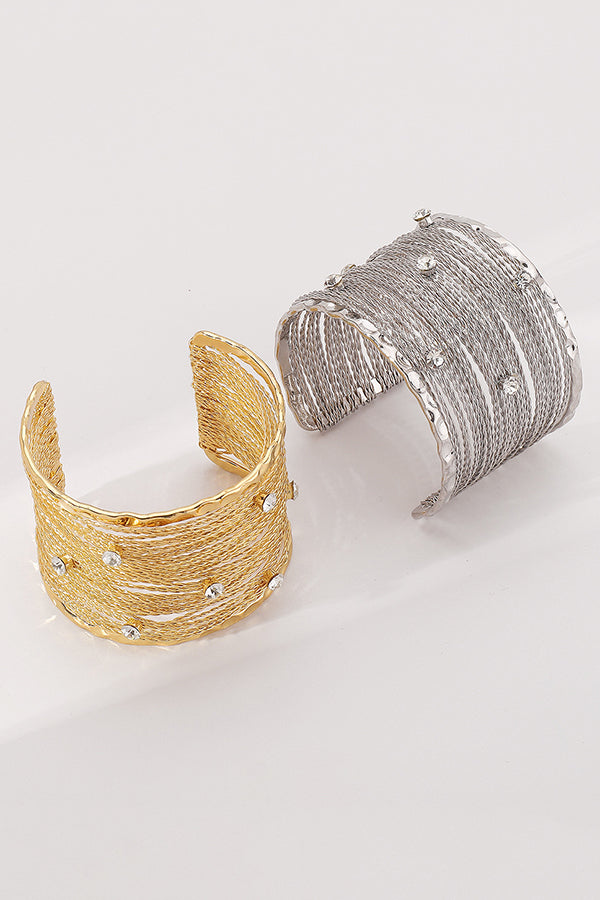 Sweet and Cool Punk Style Wide Metal Brushed Line Open Bracelet