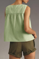 Solid Color Round Neck Sleeveless Pleated Loose Vest