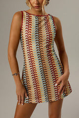 Colorful Zigzag Pattern Round Neck Sleeveless Mini Dress