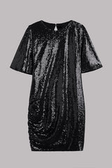 Countdown Celebration Sequin Short Bell Sleeve Open Back Ruched Mini Dress