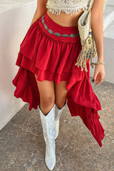 Bohemian Holiday Casual Pleated Patchwork Mini Skirt