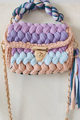 Contrast Color Stitching Braided Chain Tassel Bag