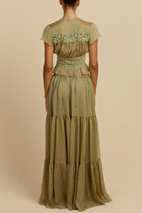 Sabrina Chiffon Mid Rise Adjustable Wst Tiered Silhouette Maxi Skirt