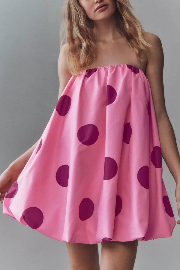 Fashionable Polka Dot Print Off-shoulder Sleeveless Loose Mini Dress