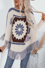 Ethnic Style Loose Long-sleeved Tassel Hem Knitted Sweater