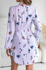 Floral Print Lapel Long Sleeve Button-Down Shirt Mini Dress
