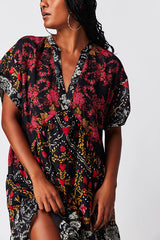 Bohemian Printed Casual Short Sleeve Ruffled Mini Dress