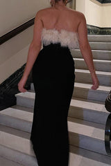 Sarai Thigh Slit Feather High Waisted Maxi Dress