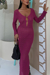 Fashion V-neck Long-sleeved Hollow Slim Maxi Dress