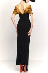 Elegant Off-shoulder Spliced fitted Backless Maxi Dress