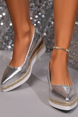 Fashionable Shiny Pointed Toe Thick-soled Casual Shoes