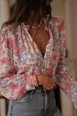 Floral Print Long-Sleeved Button-Up Elegant Shirt