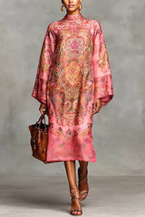Retro Unique Print Casual Long-sleeved Loose Midi Dress