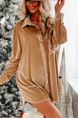 Flaxen Velvet Button Front Shirt Mini Dress