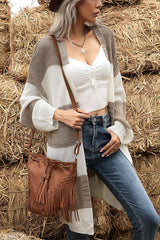 Long Stitching Long-sleeved Knitted Sweater Cardigan