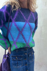 Aprill Color Block Sequined Crew Neck Sweater