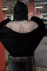 Solid Color Backless Cutout Loose Hooded Casual Sports Sweatshirt