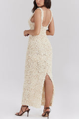 Three-dimensional Flower Sexy V-neck Slim Maxi Dress