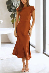 Slip Into The Night Satin Twist Back Slit Midi Dress